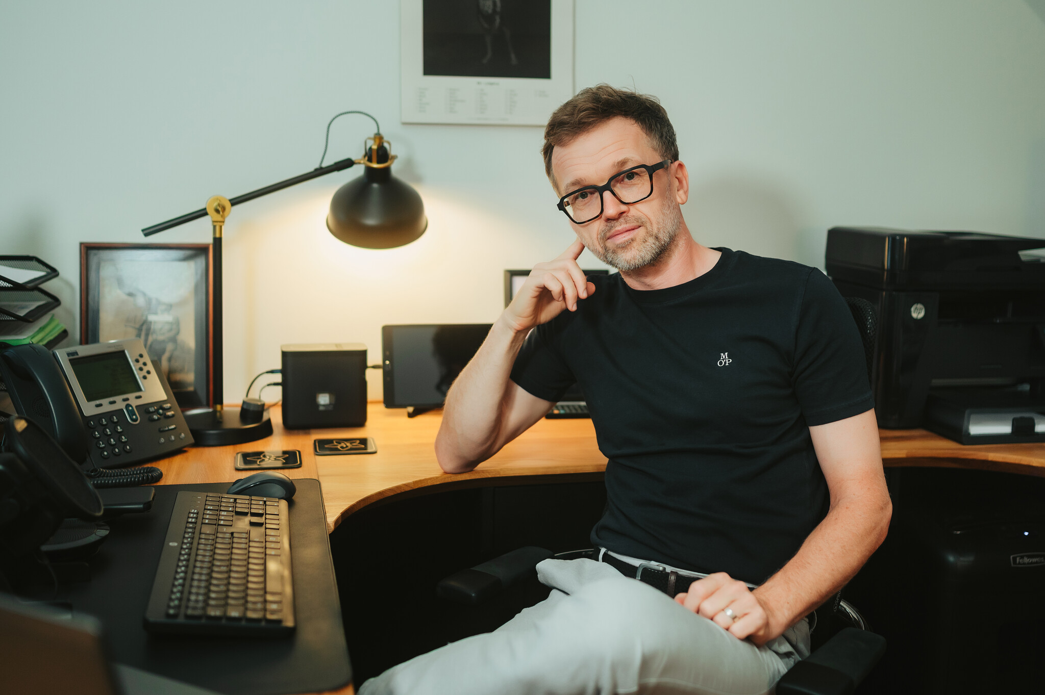 At the desk